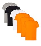 VM Herren-T-Shirts, Kurzarm, Größen S bis 5XL, 100 % Baumwolle, 6er-Pack, Set 1 Weiß + 1 Schwarz + 1 Grau + 3 Orange, S