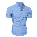 Gerfrwet T-Shirt Kurzarm Herren Lässig Einfarbig Knopf Revers Slim Fit Atmungsaktiv Pullover Kurzarm Shirt Tops XL Hellb