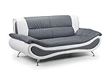 Honey Pot Furniture Napoli Honigtopf-Möbel aus Kunstleder, 3-Sitzer und 2-Sitzer Sofa mit Sessel und Couchtisch, Kunstleder, weiß/grau, 3-S
