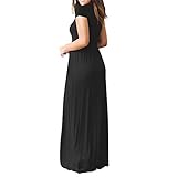 Lishirong Einfarbig bodenlangen Kleid Frühling Casual Kleider für Frauen Abend Party Kleid Kurzarm Plissee Lang