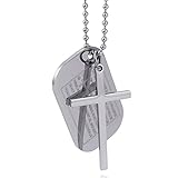 HYYSYQ Frauen Herren Bibel Vers Hundemarke Kreuz 2 Stück Anhänger Kette Halskette ReligiöS Rostfreier Stahl Handgefertigt Schmuck Geschenke,Silber,/80cm(32in)