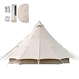 Campingzelt Familienzelt Baumwolle Zelte für 3-12 Personen, Indiana Zelt 548 cm Bell Tent Teepee Pyramidenzelt mit Herd Jack Fenster für Gruppen, Familien, Outdoor Camping, F