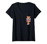 Damen Fuchs in der Brusttasche Fox T-Shirt mit V