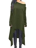 ZANZEA Damen Unregelmäßige Strick Oversize Langarm Pullikleid Longshirt Top Minikleid Armeegrün Larg