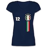 Fussball WM 2022 Fanartikel - 12. Mann Italien Emblem - 3XL - Dunkelblau - V-Neck - XO1525 - Damen T-Shirt mit V