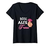 Damen Oma Großmutter Rentnerin Sarkasmus Gothic Böse Alte Frau T-Shirt mit V