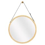 Navaris Wandspiegel rund Bambus - Deko Spiegel 38 x 38 cm zum Aufhängen - Badezimmerspiegel Flur WC - Wanddeko Bad Hängespiegel mit Band und Hak