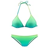 Lazzboy Bikini Set Farbverlauf Frauen Brasilianischen Badebekleidung Halfter Badeanzug Strand Damen Triangel Push Up Bandeau Neckholder Bustier(Blau,L)