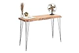 Gozos Scots Pine Konsolentisch Schmal, Vintage Sideboard Massiv Echtholz Kiefer Baumkante, Industrie Beistelltisch mit Schwarz Metallbein, 120 x 40 x 76