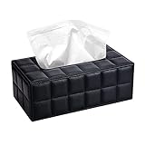 Papiertuch Behälter PU-Leder Taschentuchbox Rechteckig Kosmetiktuchbox für Zuhause Büro Auto Dekoration, Schw