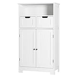 Badezimmerschrank Badschrank weiß mit Schubladen und Tür Hochschrank Aufbewahrungsschrank Holz für Küche Wohnzimmer 60x30x108.6