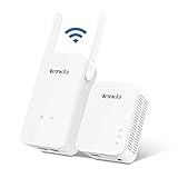 Tenda PH5 KIT AV1000 Gigabit Powerline Adapter Kit mit WLAN Through (1 Gbit/s, 4 Gigabit LAN Ports, 300 Mbit WLAN, kompatibel mit Adaptern anderer Marken, 2er Set) weiß