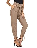 LIUMILAC Damen Hose Hohe Taille Schleife Hose 9/10 Elegant Casual Hose Casual Bleistifthose 2XL LA56SOD-3 Khak