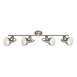 Briloner Leuchten - Deckenleuchte, Spotleuchte 4-flammig, Strahler Dreh- und schwenkbar, Retro/Vintage, 4 x E14, 40 Watt, Metall, Satin-Weiß, 790x190mm (LxH), 2049-042