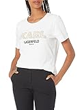 KARL LAGERFELD Paris Damen Karl Sequin Logo Tee T-Shirt, Weiß/Gold,