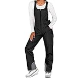 Damen wasserdichte Ultraleicht Skihose Latzhose Träger Hose Overall mit Reißverschluss Isolierte Softshellhose Snowboardhose für Skifahren,Camping,Wandern (Schwarz, M)