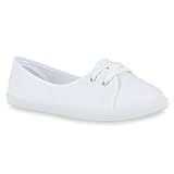 stiefelparadies Klassische Damen Ballerinas Sportliche Stoff Slipper Flats Sneakers Slip-ons viele Farben Schuhe 49747 Weiss 38 F