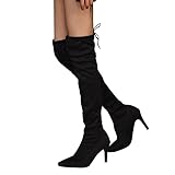 GIGIBO Damen Stiefel Absatz Overknee Stiefel Mit Absatz Stiefel Mit Pfennigabsatz Stiefel Zum SchnüRen Mode Elegant Halbstiefel Herbst W