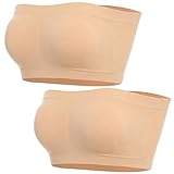 WOWENY Bandeau Nahtlos Damen Bustier Trägerlos BH Trägerlose Bralette Büstenhalter Tube Top BH Oberteil mit Pads Trägerloser 2-Stück, Beige, S