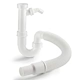 Xavax Flexibler Siphon mit 1 Geräteanschluss + Geruchsverschluss - Kunststoff-Röhrensiphon für Spül- und Waschmaschinen - 1 ½' Zoll - weiß