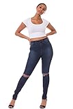 Aphrodite Jeans mit hoher Taille für Damen – High Rise Skinny Damen Handschleifen Distressed Ripped - Blau - 43