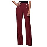 Xmiral Damen Hohe Taille Freizeithose Einfarbig Anzughosen Lose Beine Bootcut Hosen Gerade Lockere Hose (Wein, XL)