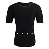 T-Shirt Herren Kurzarm Rundhals Einfarbig Shirt Herren Sommer Regular Fit Tops Herren Schick Taille Schmücken Tasten Entwurf T-Shirt Herren Komfortabel Lässig Shirt H