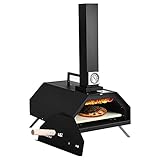 Pizzaofen Outdoor, Tragbarer Holzofen Pizzaofen aus Edelstahl mit Pizzastein, Eingebautes Thermometer, BBQ Pizza Maker für Outdoor Backyard Cooking