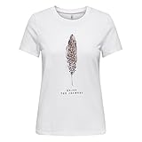 ONLY Womens Onlkita Life Reg S/S Feather Top Box JRS T-Shirt, Bright White, M
