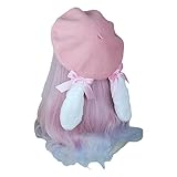 XuHangFF Kawaii Lolita Beanie Mütze Nische Hasenohren Maler Hut Mode Bowknot Baskenmütze Überraschung Geschenk für Freundin Frauen Weiblich, rose, M