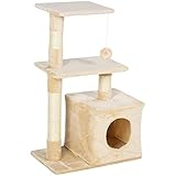 Pawhut Kratzbaum mit Sisal Katzenbaum Kletterbaum Katzenmöbel Kratzbrett mit weichem Plüsch Katzenspielzeug stabil E1-Klasse Spanplatte Beige 50 x 30 x 80