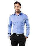 Vincenzo Boretti Herren-Hemd bügelfrei 100% Baumwolle Slim-fit tailliert Uni-Farben - Männer lang-arm Hemden für Anzug Krawatte Business Hochzeit Freizeit blau 39-40