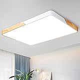 48W LED Deckenleuchte Deckenlampe Bürolampe, dimmbar mit Fernbedienung, moderne Lampe für Schlafzimmer Wohnzimmer Büro, 63*43*5cm (Holz & Metall)