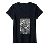 Damen Der Teufel, Skelett Tarotkarte Okkult Gothic Halloween Gothic T-Shirt mit V