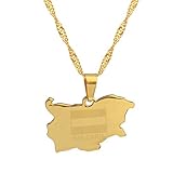 YOUHU Halsketten Für Frauen,Vintage Bulgarien Karte Flagge Goldenen Anhänger Gravierter Buchstabe Land Grenze Patriotischer Schmuck Charms Zubehör Weihnachten Unisex Geschenk, 45C