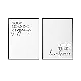 VUSMH Guten Morgen Wunderschöne Hallo Dort Zitate Wand Bilder Englischer Brief Kunstdrucke Poster Leinwand Gemälde Nordic Bilder Schlafzimmer Wanddekor 50x70cmx2 Kein R