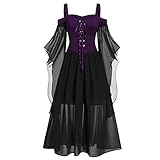 SHIZUANYUE Gothic Kleidung Damen Kleid Punk Steampunk Minikleid Schnürung Party Vintage T-Shirtkleid Karneval Halloween Cosplay Ballkleid Mit Kapuze Mittelalterliche Kleid Retro Alternative Bekleidung