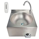 MOOTACO Edelstahl Handwaschbecken Waschtisch Gastrobecken Waschbecken mit Kniebetätigung und Seifenspender Spülbecken Wasserhahn für Gastronomie, Küche (400 * 400 * 400 mm)