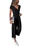 Cassiecy Jumpsuit Damen Elegant Langarm Playsuit V-Ausschnitt Casual Lose Overalls Lang Romper (S, Z-Schwarz)