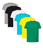 VM Herren-T-Shirts, Kurzarm, Größen S bis 5XL, 100 % Baumwolle, 6er-Pack, Set 1 Weiß + 1 Grau + 1 Türkis + 1 Gelb + 1 Armeegrün, S