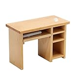 STOBOK Puppenhaus Schreibtisch Holz Mini Computertisch mit Maus Tastatur Miniatur Möbel Modell Spielzeug Puppenzubehör 1:12 Puppenhaus Wohnzimmer Arbeitszimmer Büro Zubehör Dek