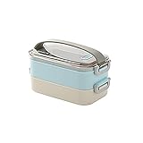 OMVOVSO Lunchbox Edelstahl Stapelbar,Isolierte Zweischichtige Brotdosen Auslaufsicher Brotzeitbox Lunchbox Behälter Doppellagige Lunchbox Versiegelte Tragbare Thermo Bento-Box,B