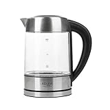 Adler AD 1247 Wasserkocher aus Edelstahl und Glas, 1,7L, 2200 W, digitaler Glaswasserkocher mit Temperaturwahl 60-100C°, LED Beleuchtung mit Farbwechsel, Kalkfilter, AD 1247 NEW, transparent/silb