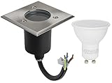 LED Bodeneinbaustrahler IP67 Eckig Edelstahl 2000kg Belastbar Befahrbar Rostfrei Edelstahl 5Watt GU10 400Lumen Warmweiß 230Volt Wasserdicht Gehwegbeleuchtung Rasenleuchte Außenleuchte T