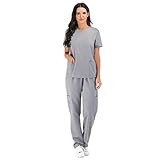 Short Tops+Pants Men Uniform Nursing Set Sleeve V-Neck Women & Suit Working Women Suits & Sets 2 Piece Sets Womens Outfits (Gray, XXL)