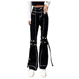 ISHOWTIENDA Jeans Damen Mode Damen Lace-Up verziert hoch taillierte Topline, die beiläufige Jeans abnimmt Bootcut Jeanshosen Jeans Vintage Hose mit Taschen Streetw