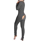 Schlafanzug Damen Lang Kuschel Weihnachten Strampler Sexy Einteiler Jumpsuit Flanell Pyjama Winter Mit Funktionale Geknöpfte Klappe Erotische One Piece Onesie Nachtwäsche Stramp