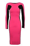 Fantasia Boutique Damen Langärmlig Seite Contrast Optische Täuschung Bodycon Schlankmachend Damen Kleid - Fuchsia, 36