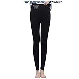 Xmiral Damen Warme Leggings Winter Enge Dicke Plüschfutter Kaschmir Hosen Stretch-Leggings Hoch Taillierte Baumwollhose (09 Schwarz, S)