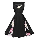 Damen Cocktailkleid Rockabilly Spitzenkleid Damen 50er Jahre Kleider mit Knopf Frauen Elegant ärmellos Kleider Vintage A-Line Swing Faltenrock Cocktail F